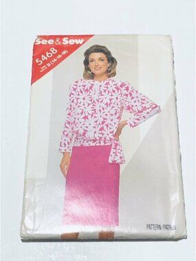 Vintage 1980s Butterick Sewing Pattern 5468 Misses Top Skirt Size 14-18 Uncut